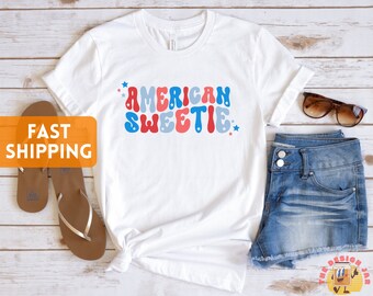 Fourth of July T-Shirt, American Sweetie, 4th of July Shirt, USA Tshirt, Red Blue And White Tshirt, Retro USA Tshirt, Retro Fourth of July