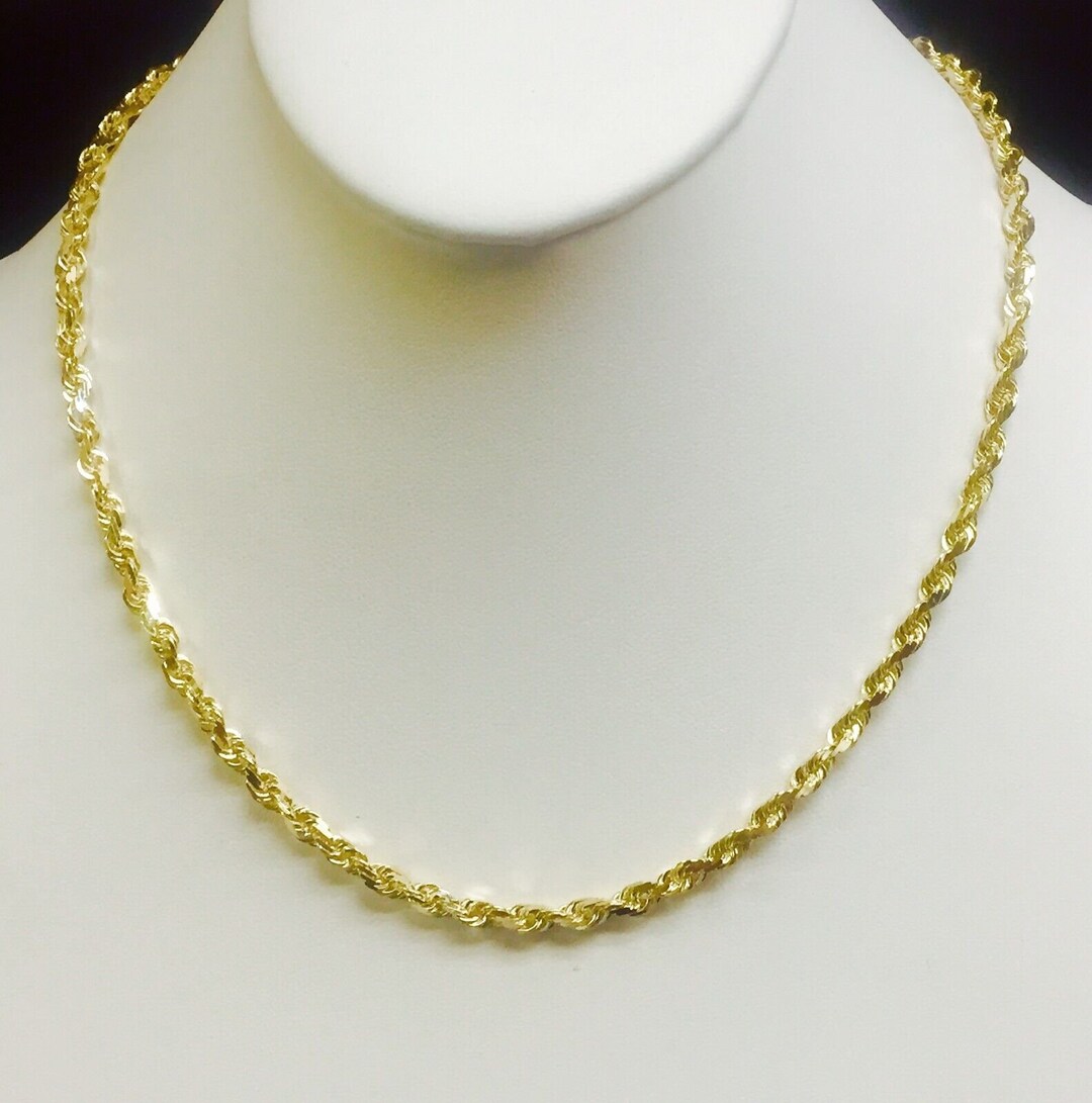 14k Solid Yellow Gold Mens Diamond Cut Rope Chain Necklace Etsy