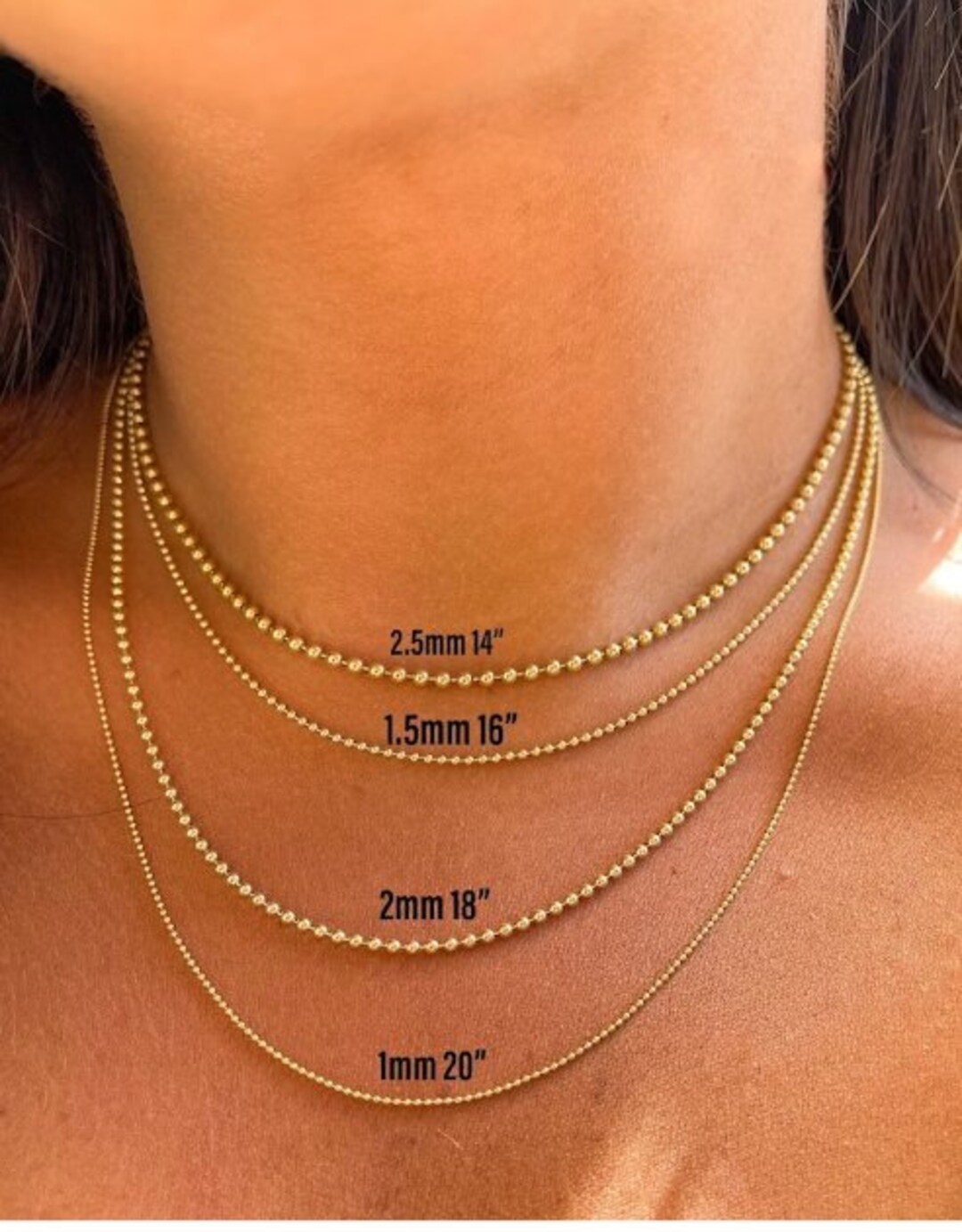 14k 24 Yellow Gold 2.5mm Shiny Bead Ball Pendant Chain Etsy