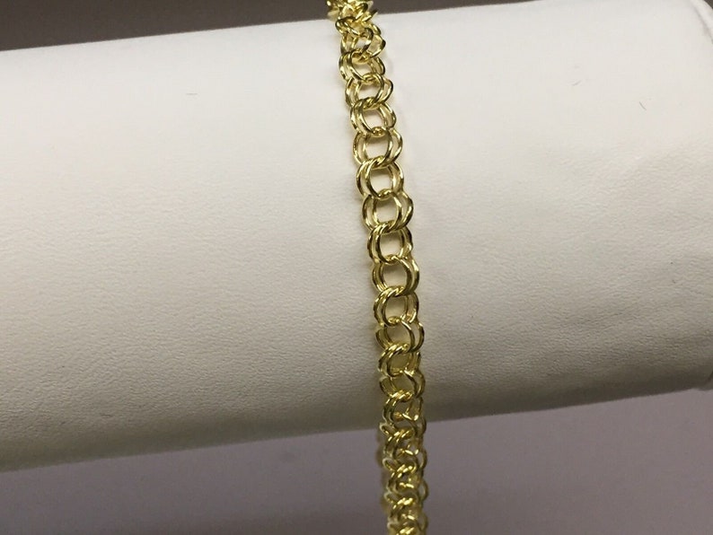 10k Yellow Gold Double Circle Link Charm Bracelet 1.6 Gr 7 Inch 4.4MM