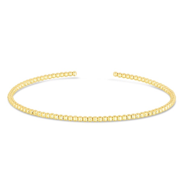14k Yellow Gold Round BEAD Link Cuff Bangle Bracelet 2 mm 6.5" 3.6 grams