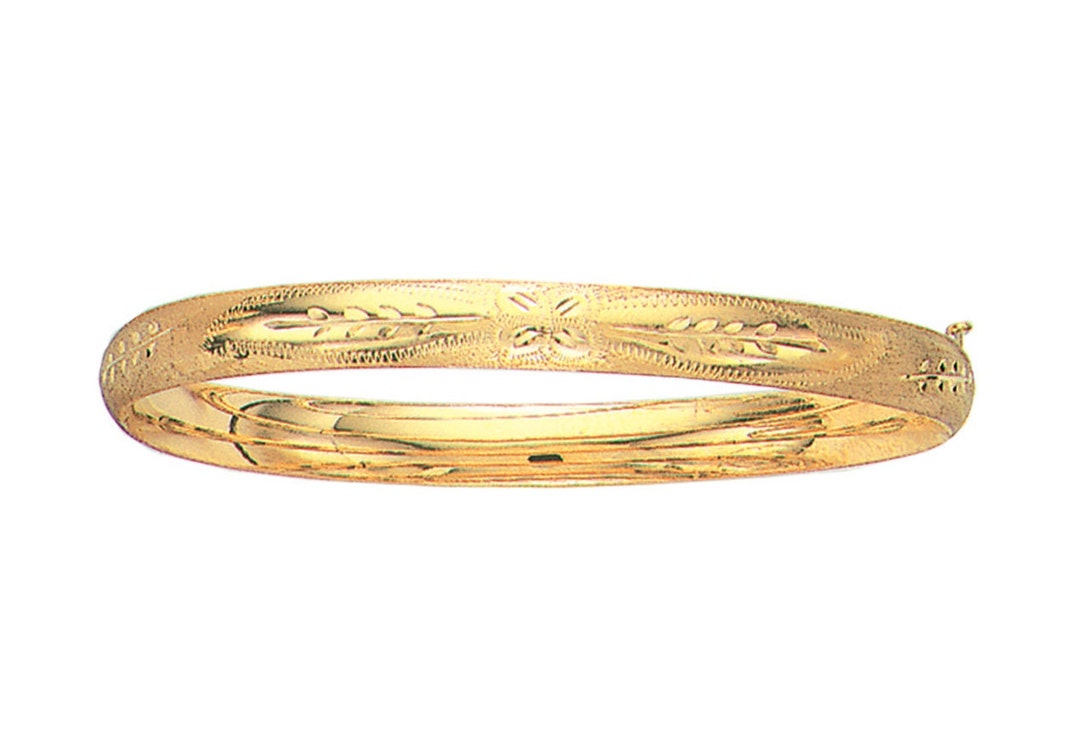 14k Yellow Gold Dome Florentine Etched Bangle Hinged Bracelet 8 6mm 4/16 8  Grms - Etsy