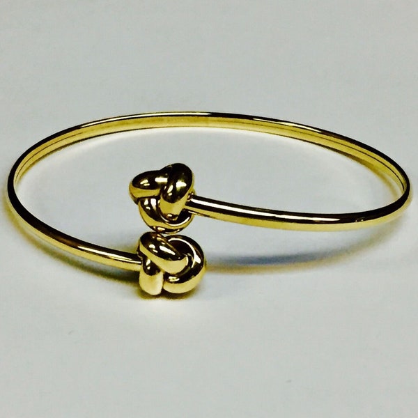 14k Yellow Gold "LOVE KNOT" Bypass Type Bangle Bracelet 7" 3.9 grams  3 mm