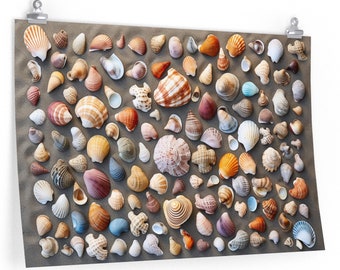 Colorful Seashells Poster | Beach House Coastal Wall Art