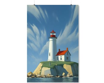 Cartoon Lighthouse Art Print | Coastal Beach House Decor