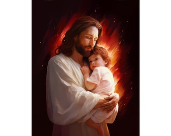 Jesus Holding Baby Art Print – Christian Gift, Unframed Poster