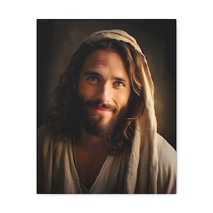 Smiling Jesus Canvas Wrap | Jesus Art | Christian Wall Art | Jesus Christ | AI Wall Art | Pastor Gift | Jesus Portrait | Church Decor