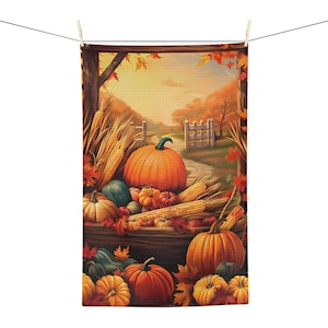 Thanksgiving Tea Towel | Thanksgiving Harvest | Autumn Dish Towel | Kitchen Towel | Fall Kitchen Decorations | Autumn Kitchen Decor