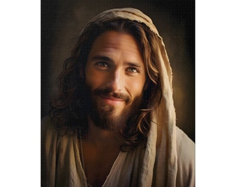 Smiling Jesus Matte Canvas | Jesus Art | Jesus Christ | AI Wall Art | Christian Home Decor | Gifts for Pastor | Church Decorations
