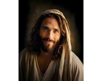 Smiling Jesus Poster | Unframed Vertical Poster | Jesus Art | Christian Wall Art | Church Decor | Christian Wall Art | Jesus Christ | AI Art