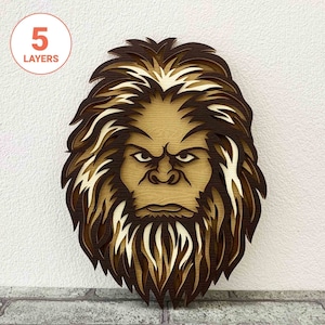 Bigfoot 3D découpé au laser SVG / Bigfoot en couches pour le bois / 3D art mural tête de Bigfoot Bigfoot / SVG multicouche / pour laser / pour Cricut / pour Silhouette