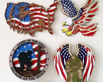 Pacchetto SVG con taglio laser American Patriot: 4 luglio, memoriale dei veterani (download digitale)