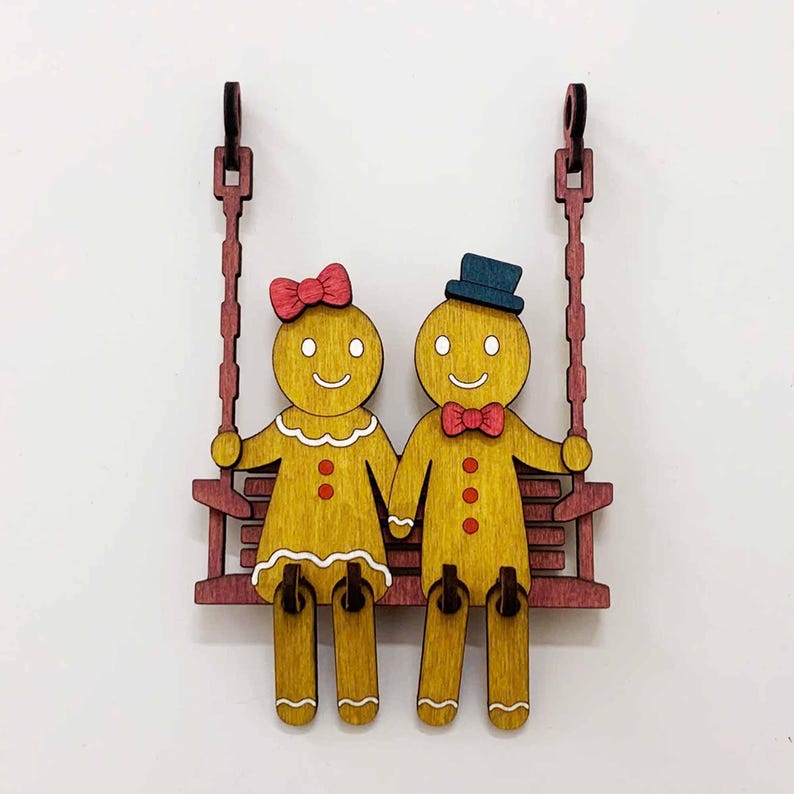 3D Gingerbread Couple on Swing Laser Cut File: Christmas Decoration ...