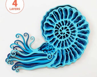 Nautilus 3D Mandala Laser Cut File: Sea Animal Wall Art (Digital Download)