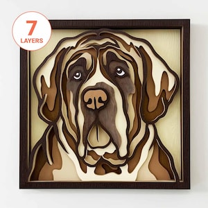 Cane mastino inglese in 3D con taglio laser SVG/ Cane a strati 3D per legno/ Mandala da parete con cane 3D/ Memoriale per animali domestici/ Per laser/ Per Cricut/ Per Silhouette