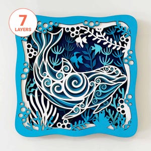 Arte de parede 3D Dolphin Ocean SVG/ Mandala 3D Dolphin cortada a laser/ Arte em madeira em camadas Dolphin/ Caixa de sombra 3D/ Para laser/ Para Cricut/ Para Silhouette