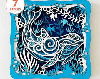 Dolphin Ocean Laser Cut File: 3D Layered Mandala Wall Art (Digital Download)