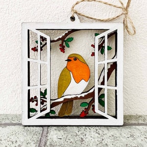 UK Robin Ornament 3D Laser Cut SVG / Rotkehlchen Am Fenster Laser Cut Datei / Weihnachtsdenmal / Datei für Glowforge / Laserdatei für Weihnachten