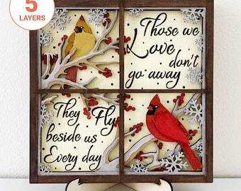 3D Cardinals At Window Laser Cut File: Memorial Gift, Christmas Decoration (Digital Download)
