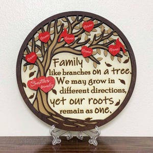 Stamboom met harten 3D lasergesneden SVG/Glowforge-bestand Aangepaste stamboom/ House Warming-cadeau laser SVG/bestand voor Glowforge/voor laser