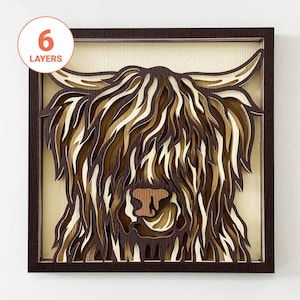 Highland Cow 3D Layer SVG/ Highland Cow SVG For Wood/ 3D Cow Wall Art/ Animal Laser Art/ Highland Cow Home Decor/ For Laser/ For Cricut