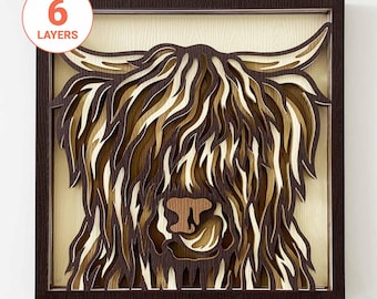 Highland Cow 3D Layer SVG/ Highland Cow SVG For Wood/ 3D Cow Wall Art/ Animal Laser Art/ Highland Cow Home Decor/ For Laser/ For Cricut
