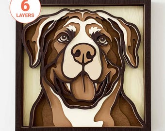 Rottweiler 3D SVG en capas: Arte mural de perro cortado con láser (descarga digital)