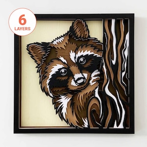 Raton laveur 3D découpé au laser SVG/ raton laveur SVG pour bois/ art mural mandala animal 3D/ raton laveur multicouche SVG/ pour laser/ pour Cricut/ pour Silhouette