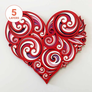 Serce 3D Mandala Cięcie laserowe SVG/ Rocznica ślubu Plik Cięcia laserowego/ 3D Warstwowe Serce SVG/ Plik Laserowy Walentynki/ Dla Glowforge/ Dla Laser