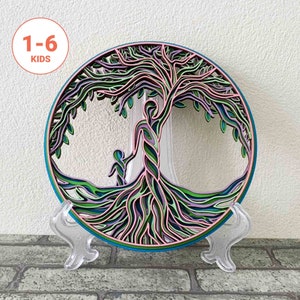 Vader levensboom 3D SVG bundel/Vaderdag laser gesneden bestand/laag hout cadeau voor papa/levensboom vader met kinderen/Glowforge gesneden bestand