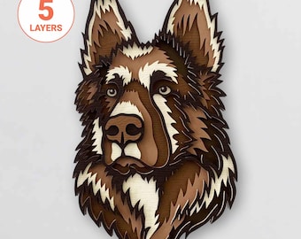 German Shepherd 3D Layered SVG: Laser Cut Dog Wall Art (Digital Download)