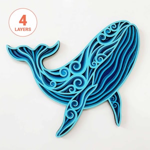 Whale 3D Laser Cut SVG/ Layered Whale For Wood/ Whale Mandala Wall Art/ Multilayer 3D SVG/ For Laser/ For Cricut/ For Silhouette