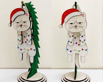Cat Hanged On Christmas Tree Laser Cut File: Wiggly Christmas Decoration (Digital Download)