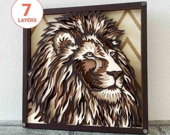 León 3D Corte láser SVG/ León SVG para madera/ 3D Animal Mandala Wall Art/ León multicapa SVG/ Para láser/ Para Cricut/ Para silueta