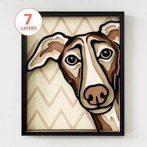Galgo asomado en SVG 3D cortado con láser / Perro 3D SVG para madera / Arte mural de perro whippet en capas / SVG 3D en capas / Para láser / Para Cricut / Para silueta
