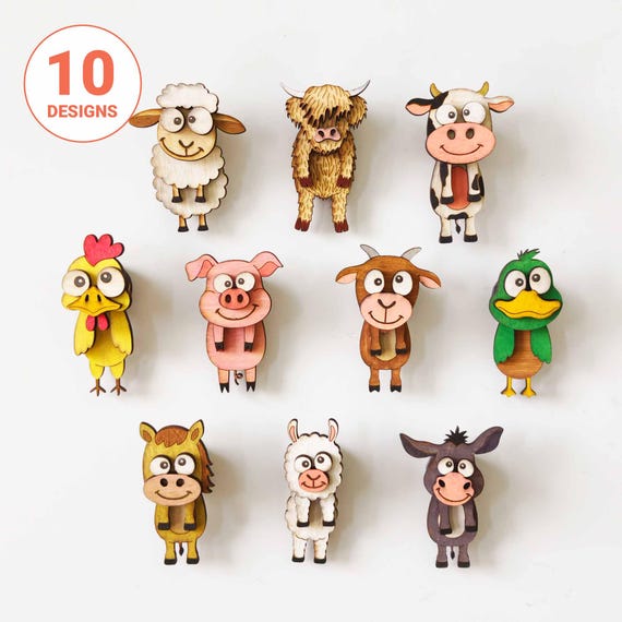 Quirky Farmyard Animals Fridge Magnet Laser Cut File - 10 Design Bundle (Digital Download)