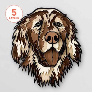 Golden Retriever 3D cortado a laser SVG/Camada de cachorro 3D SVG para madeira/Arte de parede de mandala de cachorro 3D/Memorial de animal de estimação/Para laser/Para Cricut/Para Silhouette
