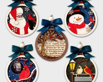 3D Cardinal Memorial Ornament Laser SVG Bundle: Christmas Tree Decoration (Digital Download)