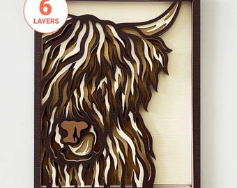 Highland Cow 3D Wall Art SVG/ Highland Cow SVG For Wood/ 3D Cow Laser Cut/ Animal Laser Art/ Highland Cow Home Decor/ For Laser/ For Cricut