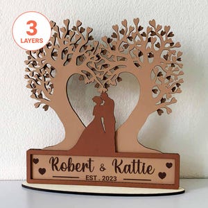 Arbres d'amour de mariage 3D découpés au laser SVG/fichier découpé au laser anniversaire de mariage/fichier laser Couple et arbre en forme de coeur/pour Glowforge/pour laser