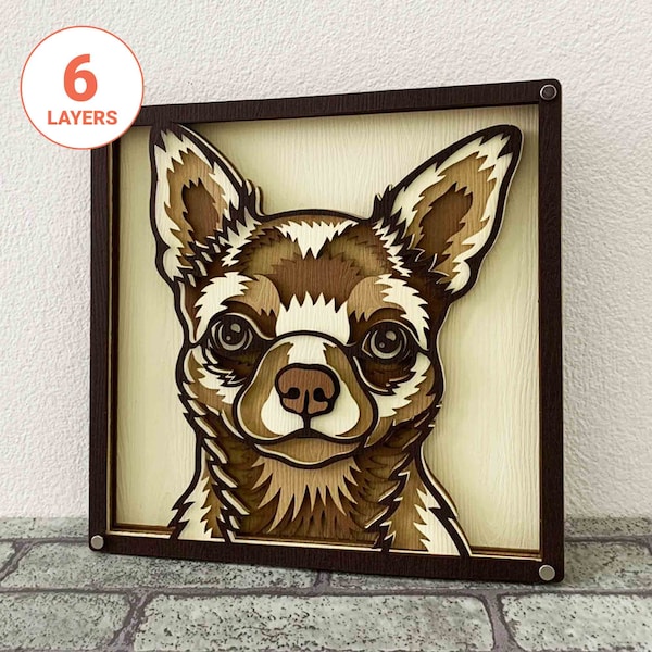 Chihuahua 3D Laser Cut SVG/ 3D Dog Layer SVG For Wood/ Chihuahua 3D Mandala Wall Art/ Pet Memorial/ For Laser/ For Cricut/ For Silhouette