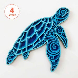 Tortue 3D découpé au laser SVG/tortue de mer en couches pour le bois/mandala 3D art mural tortue/multicouche 3D SVG/pour laser/pour Cricut/pour Silhouette