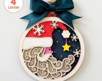 3D Santa Moon Ornament Laser Cut File: Christmas Decoration (Digital Download)