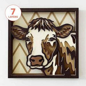 Koe 3D lasergesneden/boerderijdieren SVG voor hout/3D koe mandala kunst aan de muur/boerderij decor laserkunst/voor laser/voor Cricut/voor silhouet