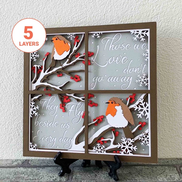 Robins Memorial 3D Laser Cut SVG / UK Robins bij venster Laser Cut File / Christmas Memorial / Bestand voor Glowforge / Laserbestand voor Kerstmis