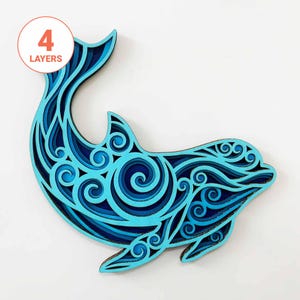 Delfin 3D Laser geschnitten SVG / geschichteter Delfin für Holz / 3D Mandala Delfin Wandkunst / mehrschichtige 3D SVG / für Laser / für Cricut / für Silhouette