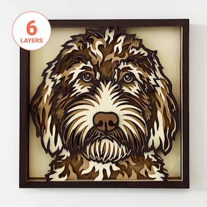 Doodle doré 3D découpé au laser SVG/ SVG de calque 3D chien pour bois/ art mural 3D mandala chien/ mémorial pour animaux de compagnie/ pour laser/ pour Cricut/ pour Silhouette