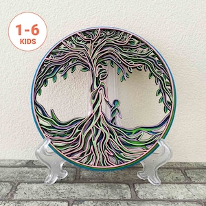 Mutter Baum des Lebens 3D SVG Bundle / Muttertag Laser Cut Datei / Layer Holz Geschenk für Mama / Baum des Lebens Mutter mit Kindern / Glowforge Cut File