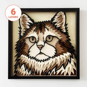 Cat 3D Laser Cut SVG/ 3D Cat Mandala Wall Art/ Longhair Cat SVG/ Pet Memorial/ 3D Layered Cardstock/ For Laser/ For Cricut/ For Silhouette