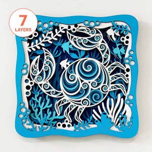 Krabbe Ozean 3D Wand Kunst SVG / 3D Mandala Krabbe Laser Cut / Schicht Holz Kunst Krabbe / 3D Meerestier Schattenbox / Für Laser / Für Cricut / Für Silhouette